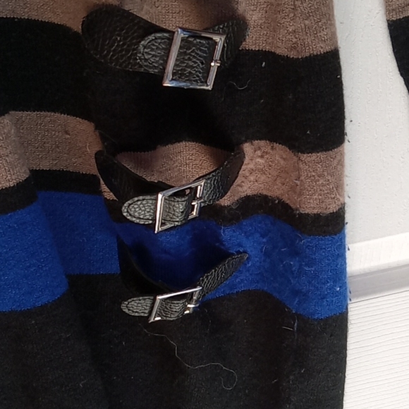 Retro Venus Sweater Dress Size L Stripes Black Blue Tan Striped Long Sleeve - Picture 2 of 9